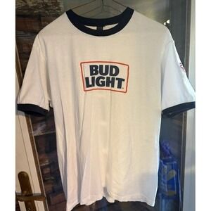 Vtg Budlight Tshirt Size Large Unisex Flamingo On Sleeve Tultex Brand